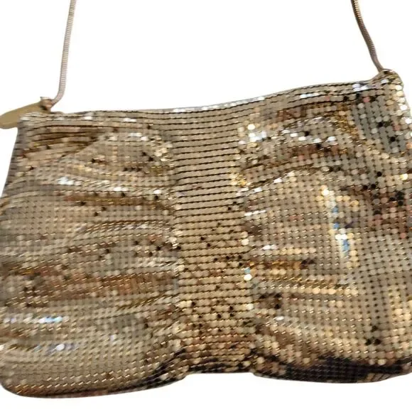 Vintage Gold Mesh Beaded Purse Made in Hong Kong Satin Interior - Picture 2 of 5
